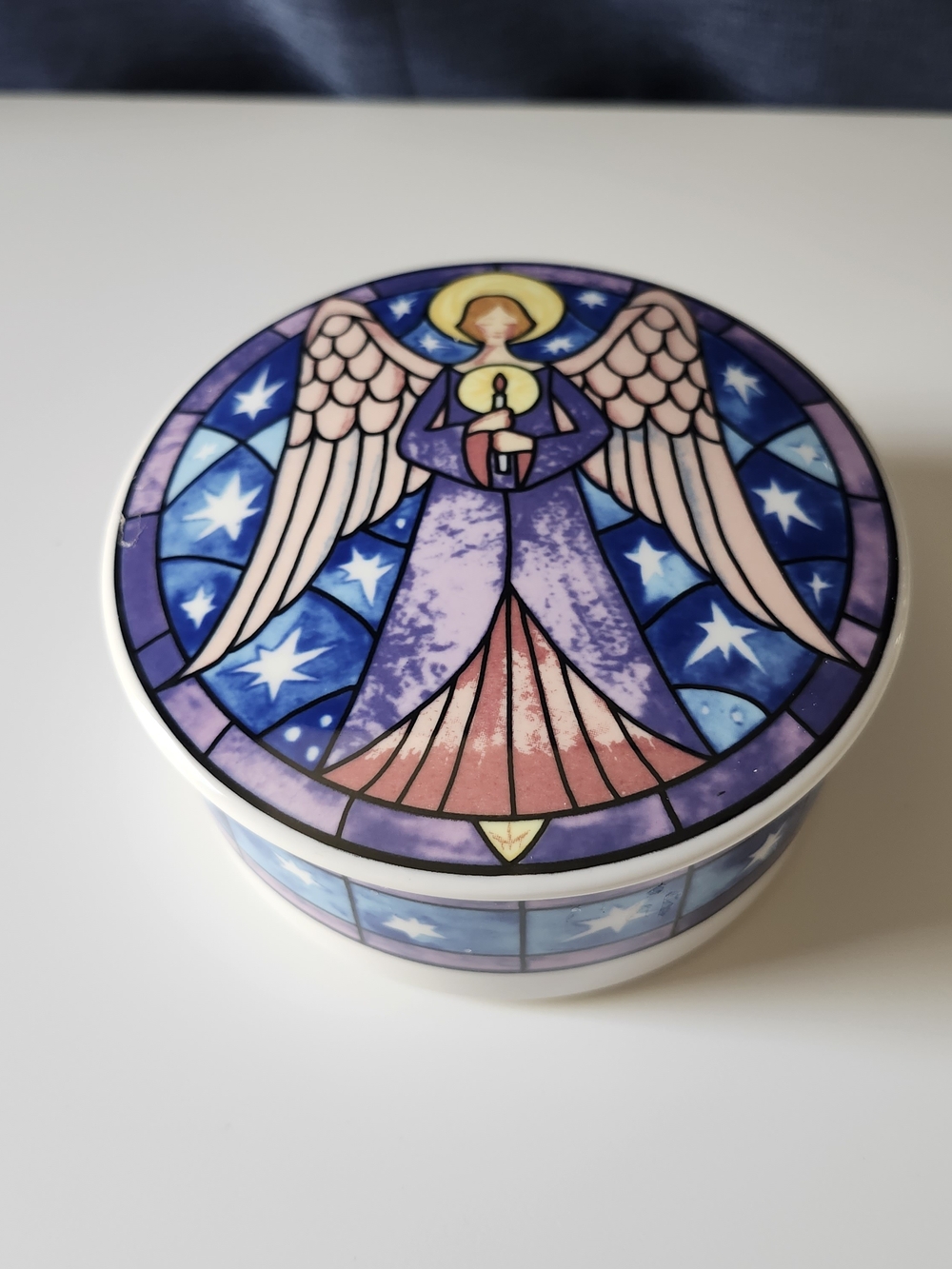 Vintage Mikasa Angel Trinket Box HK501/683 Round Porcelain Covered Candy Dish
